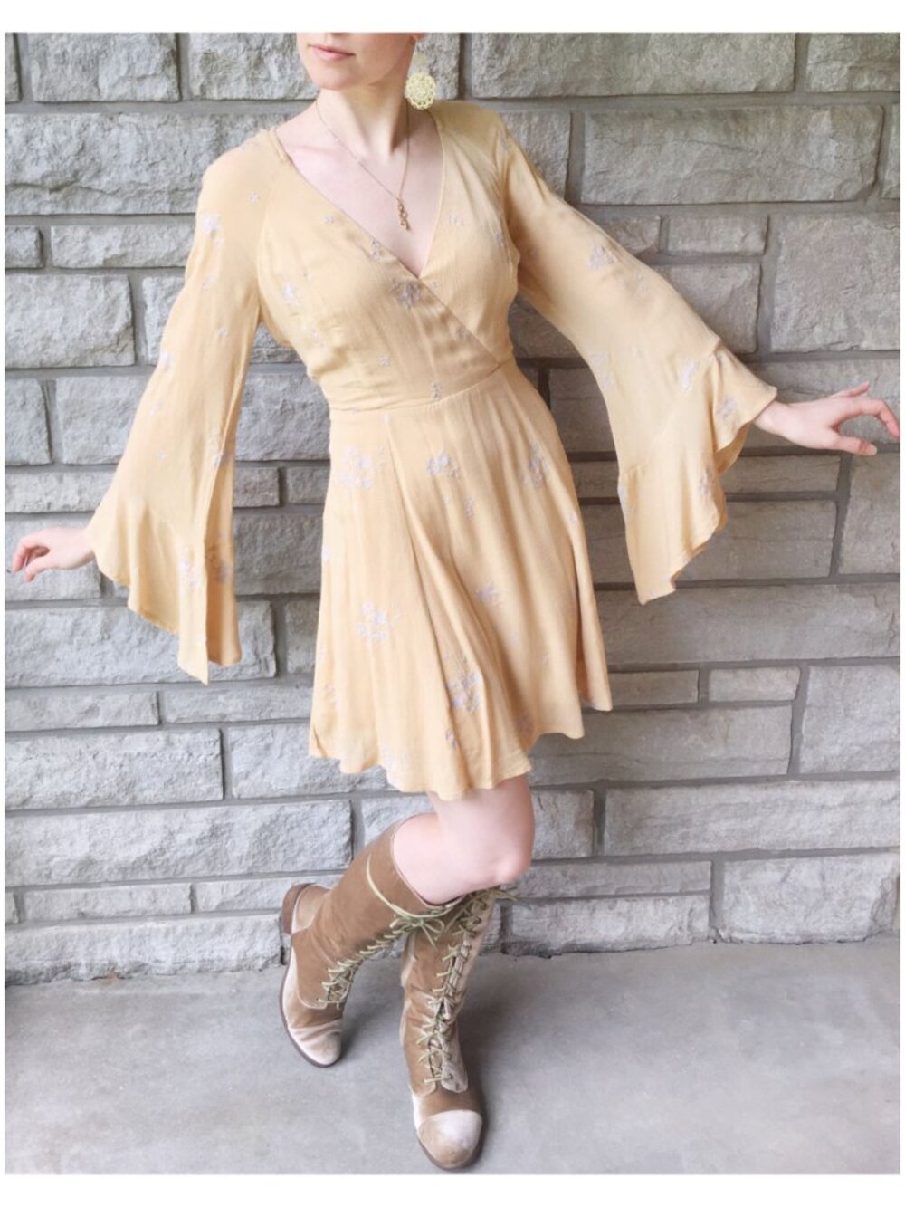 Free People - 'Jasmine' Mini Dress in Almond